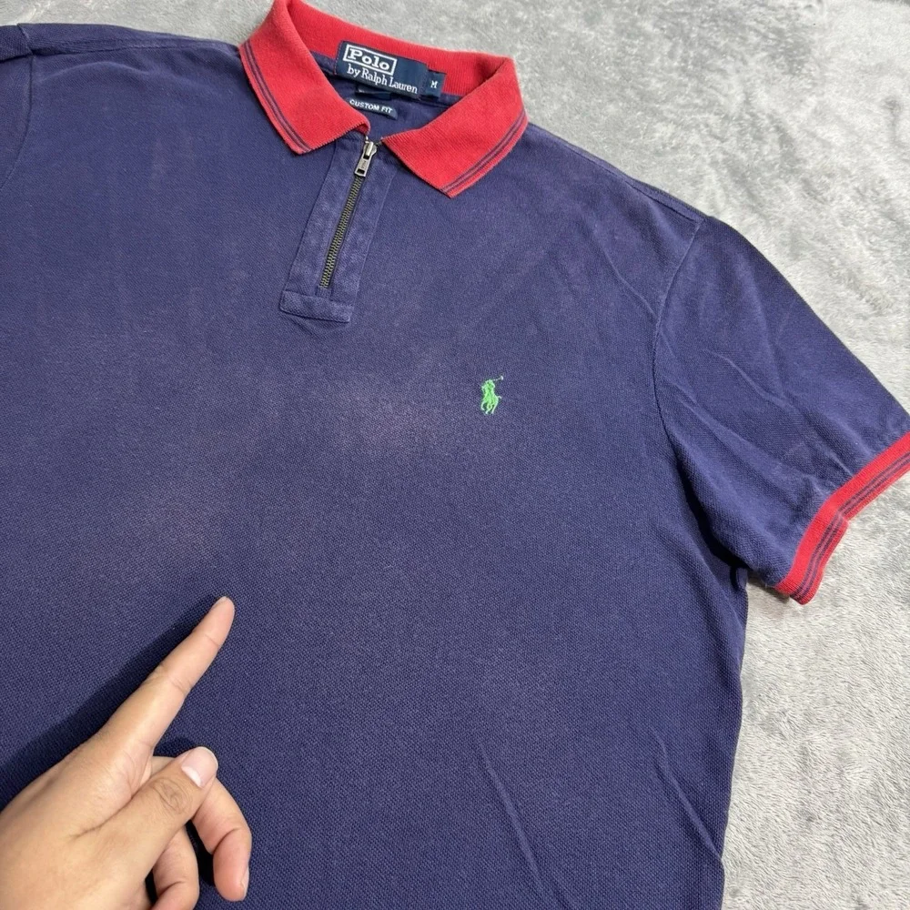 Vintage Polo Ralph Lauren 1/4 Zip Collared Shirt Mens M Custom Fit Faded Grunge